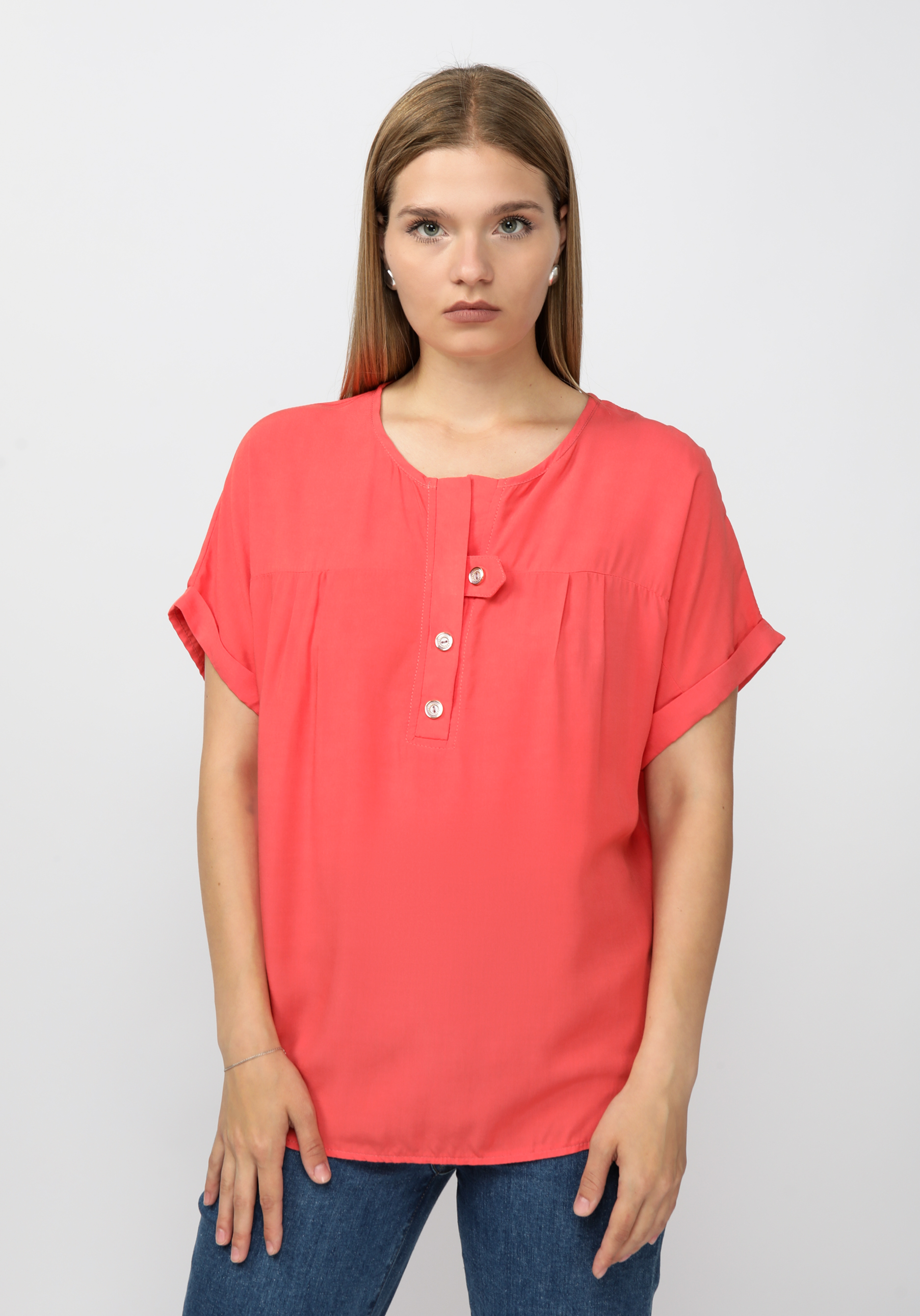 Блуза прямого кроя с планкой на груди