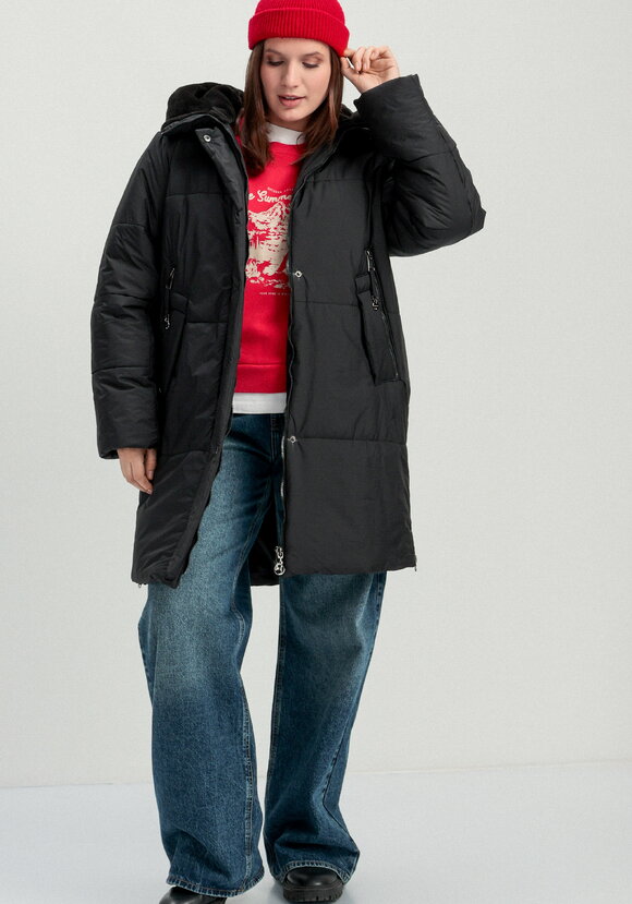 Пальто удлиненное с меховым капюшоном шир.  580, рис. 20