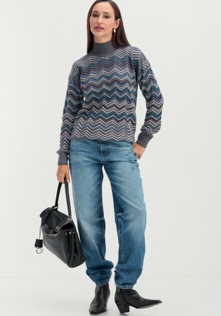 Свитер с высоким горлом и принтом зигзаг шир.  750, рис. 23