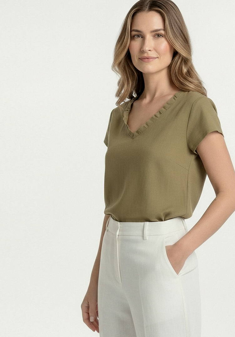 Топ изо льна с коротким рукавом и бахромой шир.  750, рис. 5