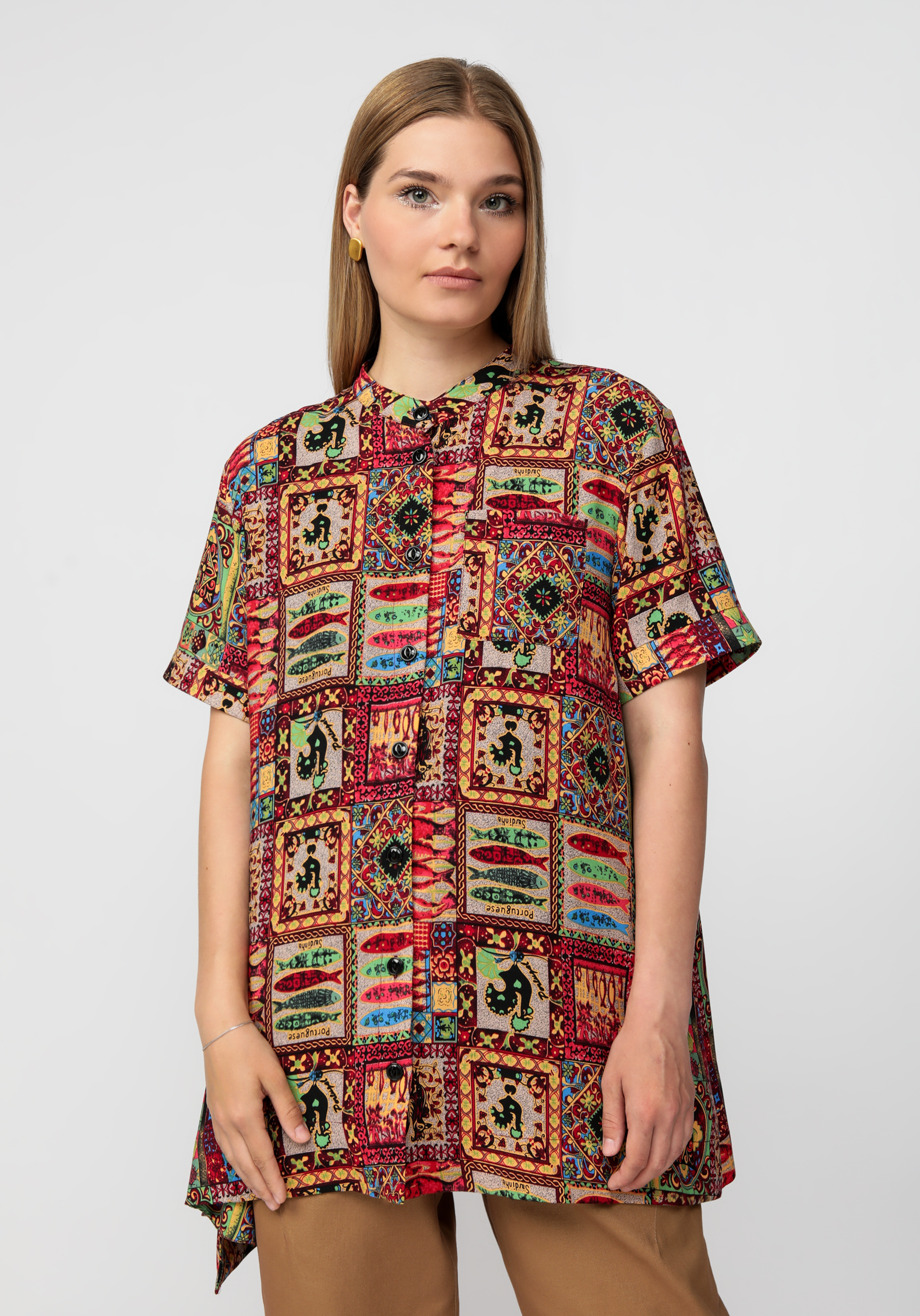 Блуза из ткани с оригинальным принтом Frida, цвет красный, размер 46-48 - фото 10