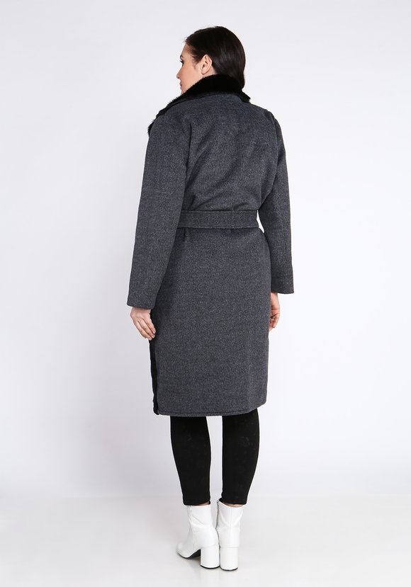 Пальто с отделкой из меха и поясом шир.  580, рис. 3