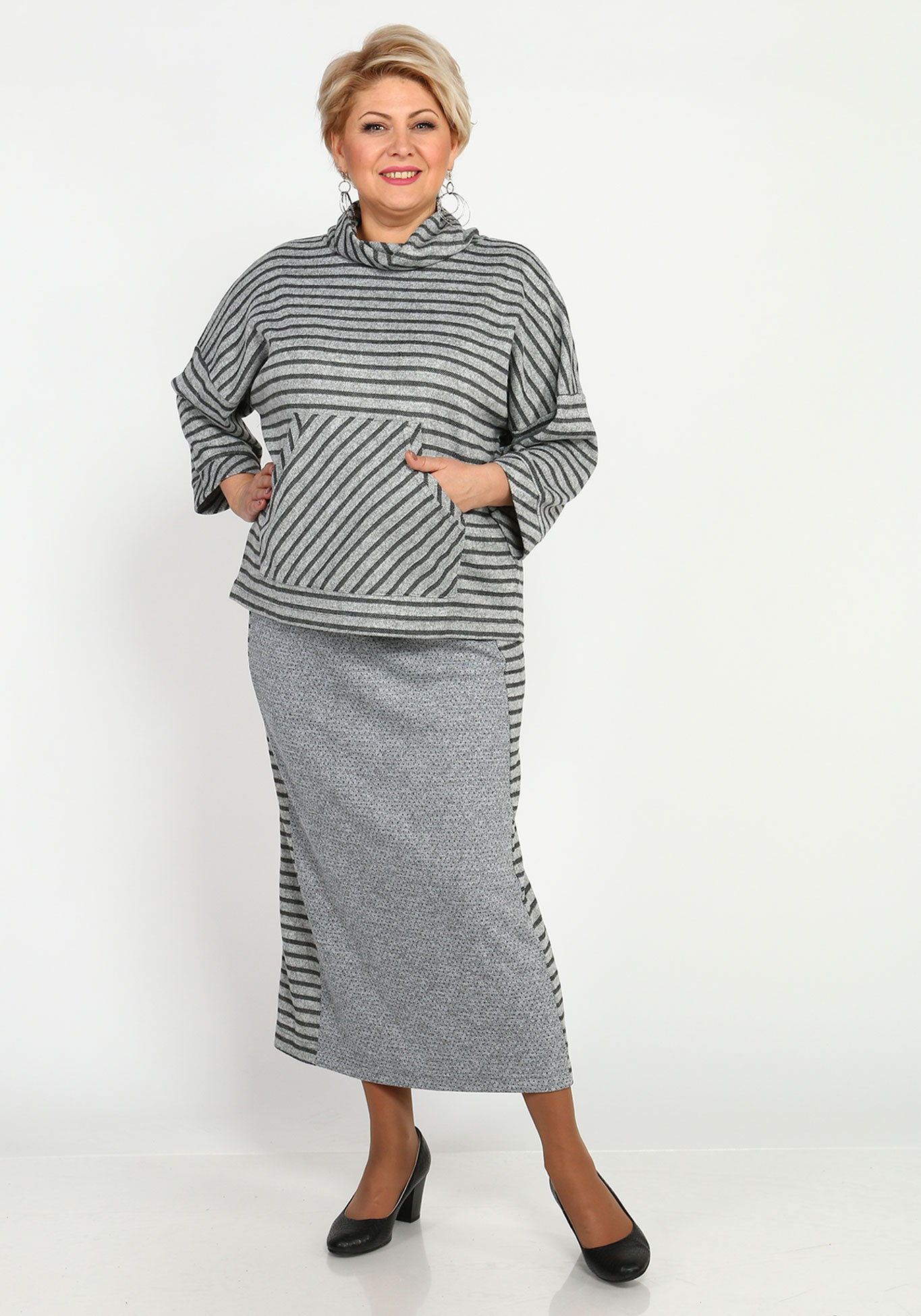 Комплект: юбка и джемпер с воротником Синель, размер 46, цвет серый - фото 1