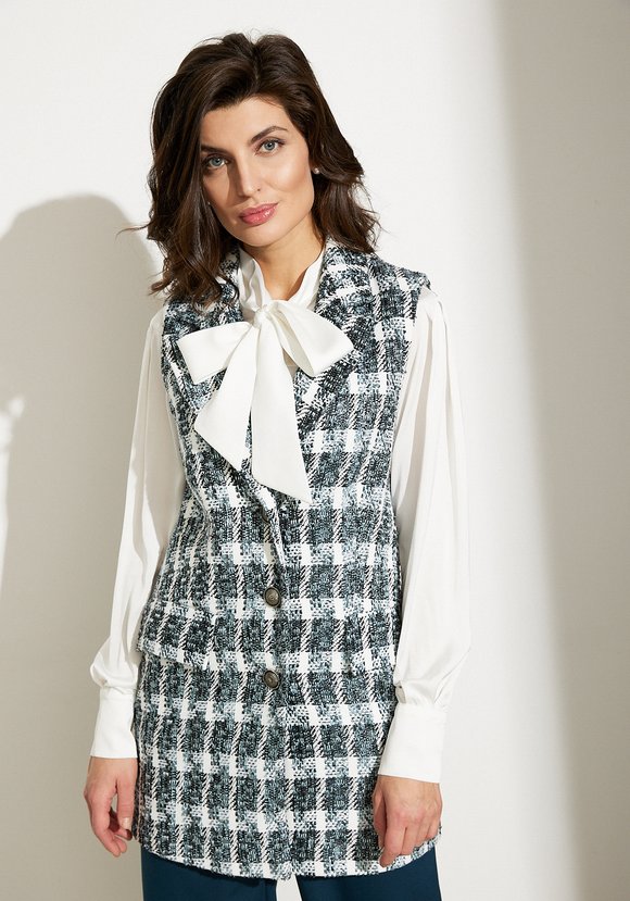 Жилет на пуговицах с карманами из твида шир.  580, рис. 1