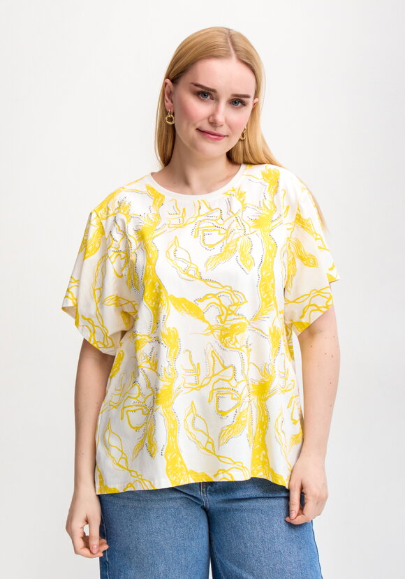 Блуза с оригинальным принтом и стразами шир.  580, рис. 21