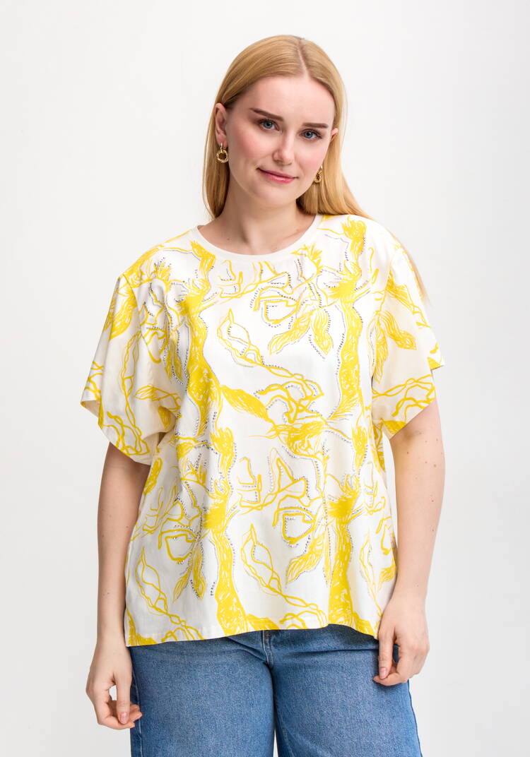 Блуза с оригинальным принтом и стразами шир.  750, рис. 21