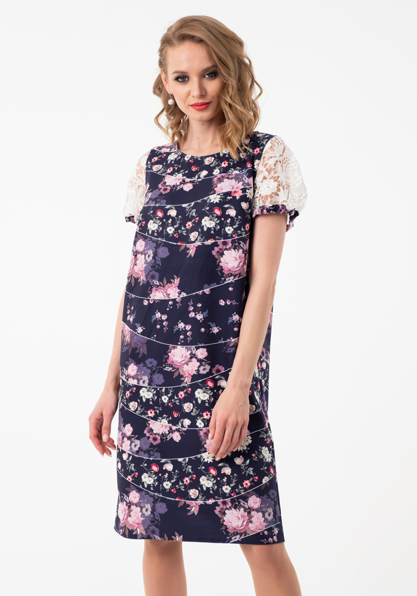 Платье с принтом и кружевными рукавами Wisell, размер 48, цвет бежевый - фото 2