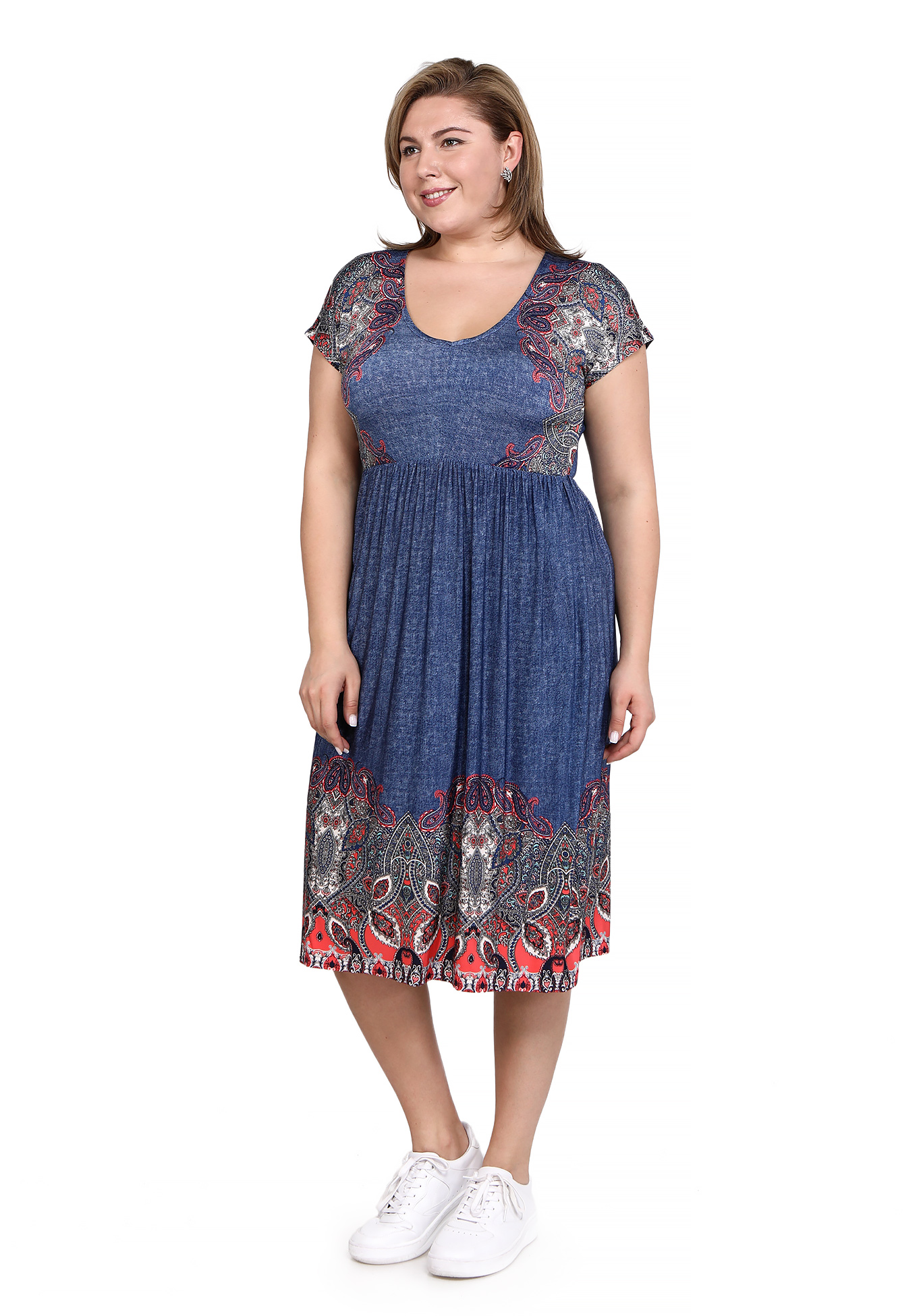 Платье-миди с рисунком и коротким рукавом Синель, размер 46 - фото 1