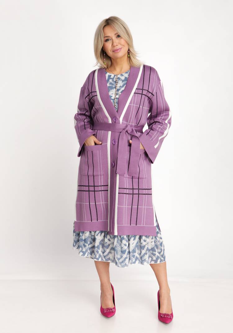 Кардиган в клетку с карманами и поясом шир.  750, рис. 6