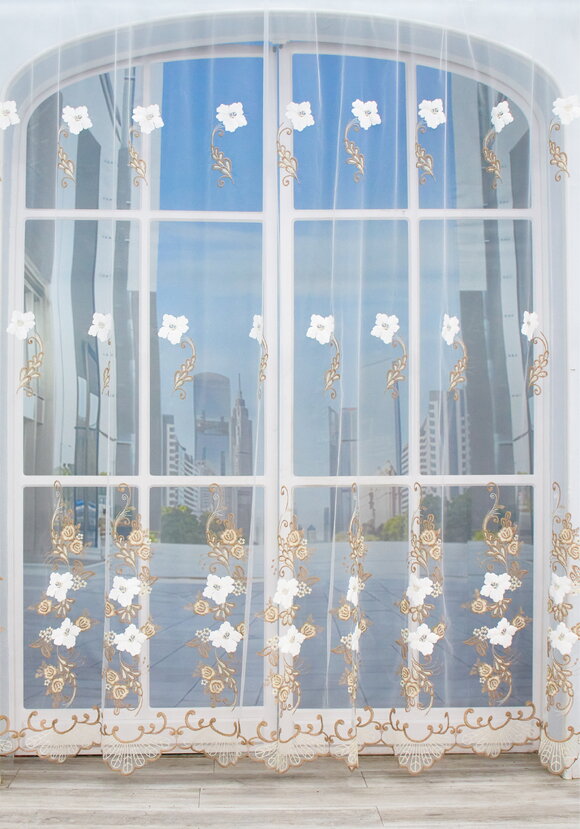 Тюль с вышивкой Белый цветок шир.  580, рис. 11