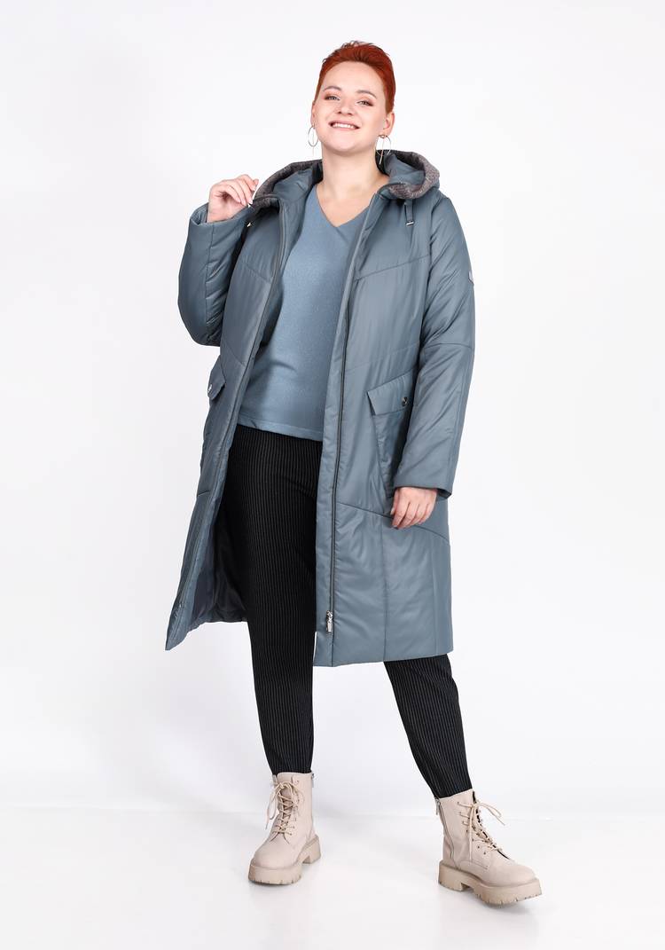 Пальто на синтепоне однотонное с капюшоном шир.  750, рис. 11