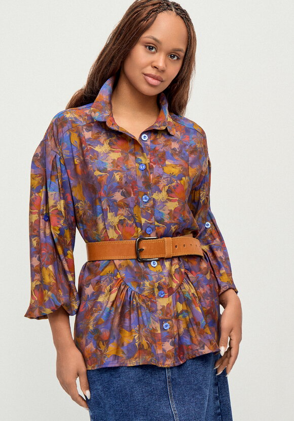 Блуза из ткани с акварельным принтом шир.  580, рис. 26