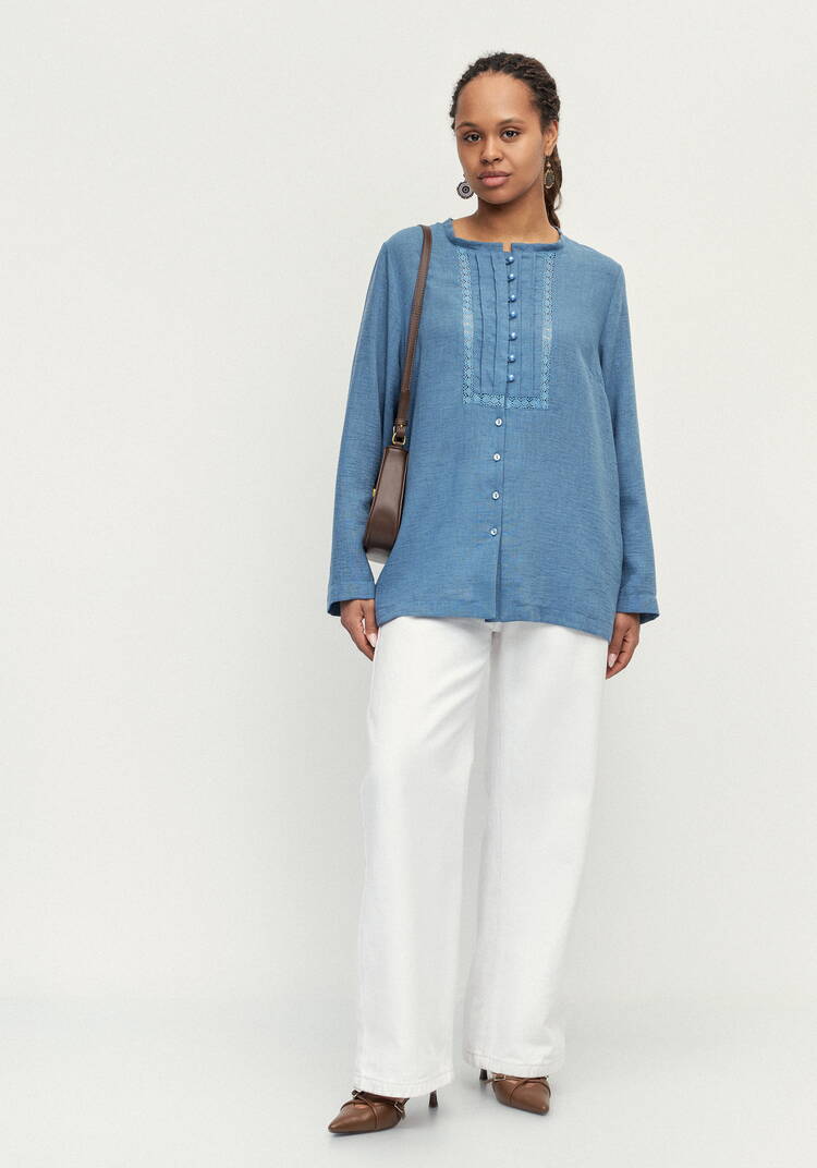 Блуза изо льна с вставками кружева шир.  750, рис. 10