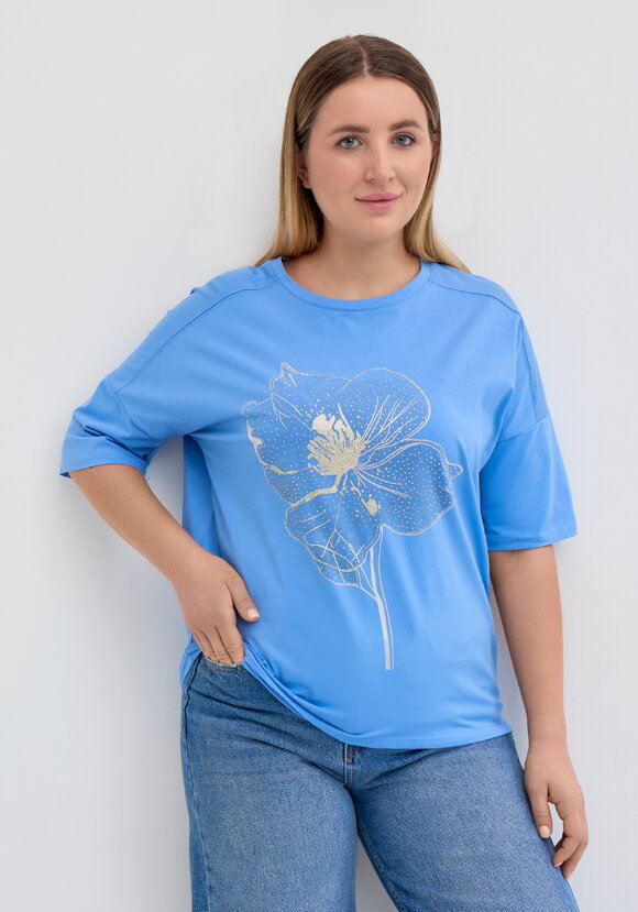 Футболка с цветочным принтом и стразами шир.  580, рис. 6