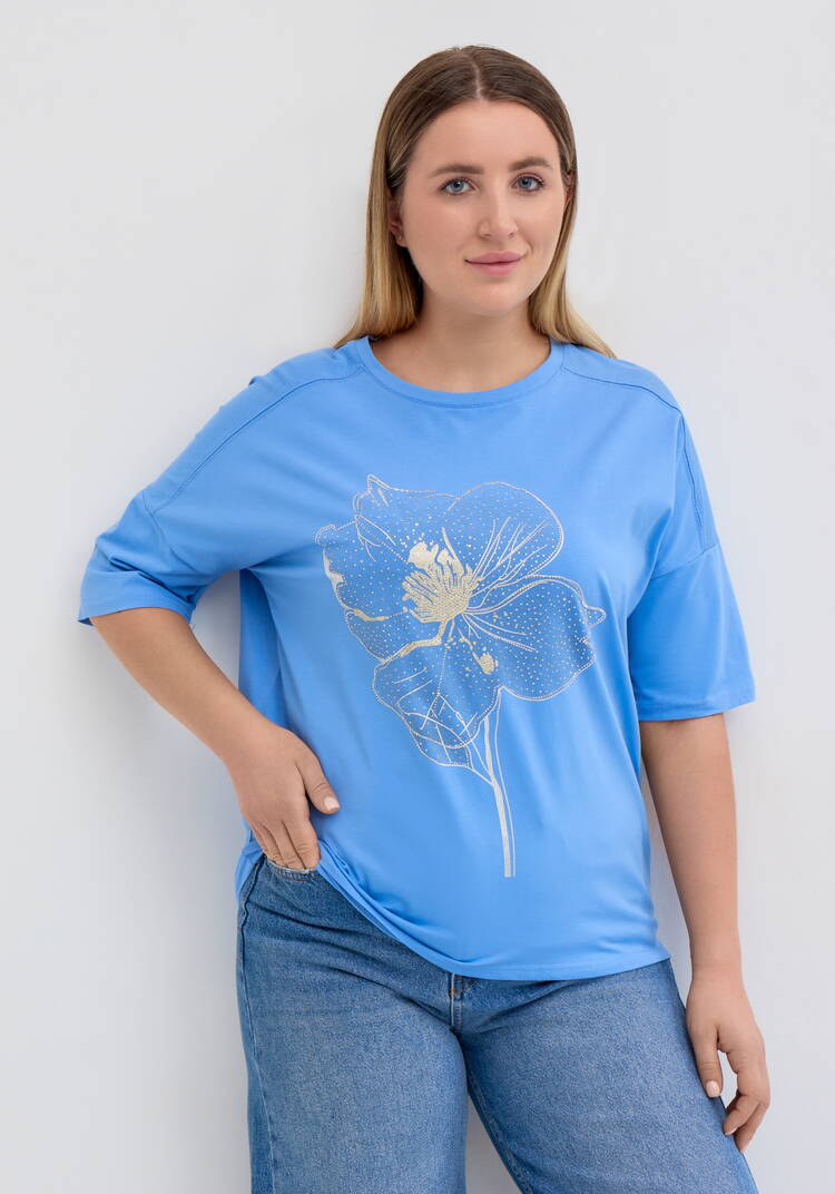 Футболка с цветочным принтом и стразами шир.  750, рис. 6