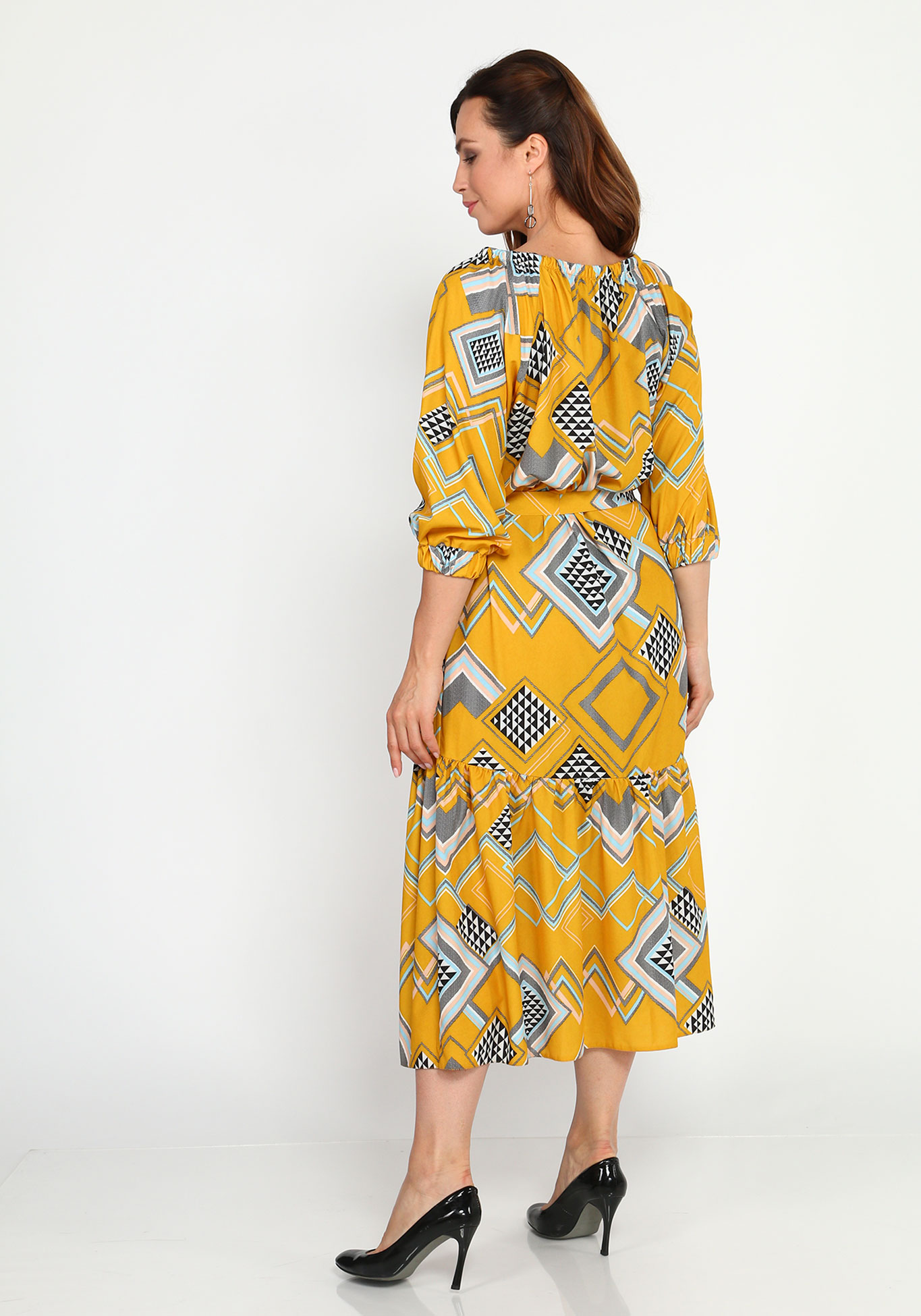 Платье миди с воланом на поясе Elletto Life, размер 48, цвет горчичный - фото 7