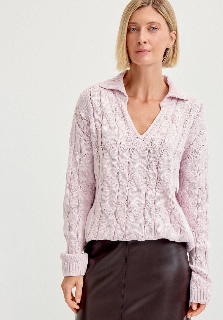 Джемпер с косами и воротником-поло шир.  750, рис. 23