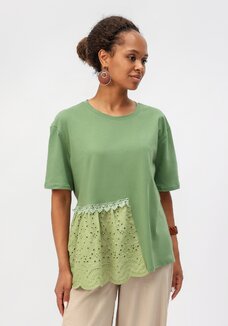 Блуза свободного кроя с вставкой из шитья