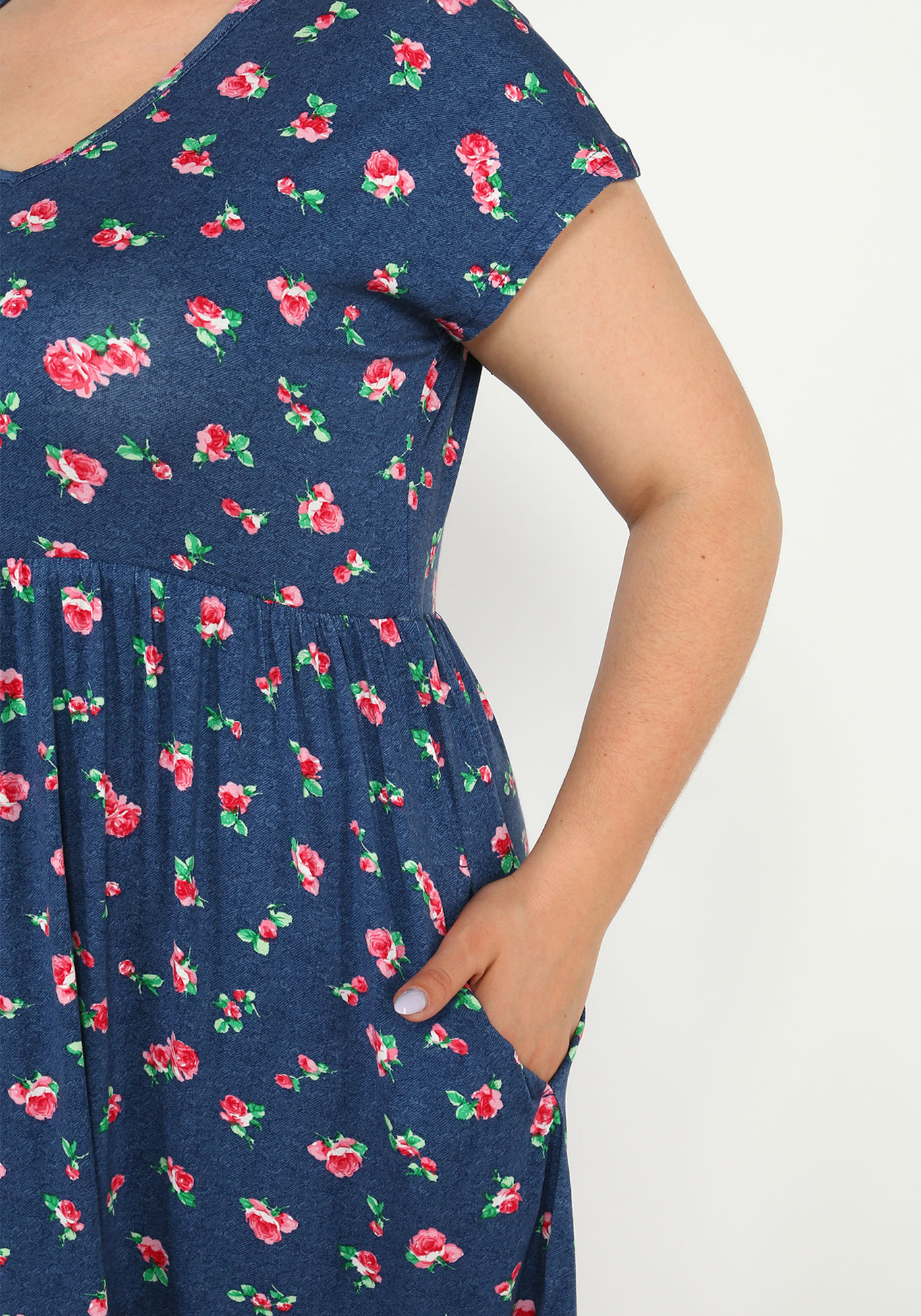 Платье-миди с принтом и сборкой Синель, размер 56, цвет сине-розовый - фото 5
