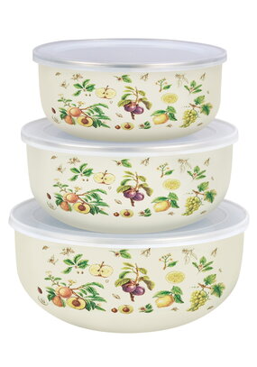 Набор эмалированных мисок с крышками, 3 шт.