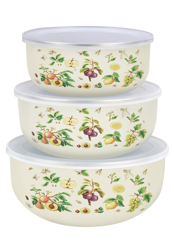 Набор эмалированных мисок с крышками, 3 шт. шир.  580, рис. 1