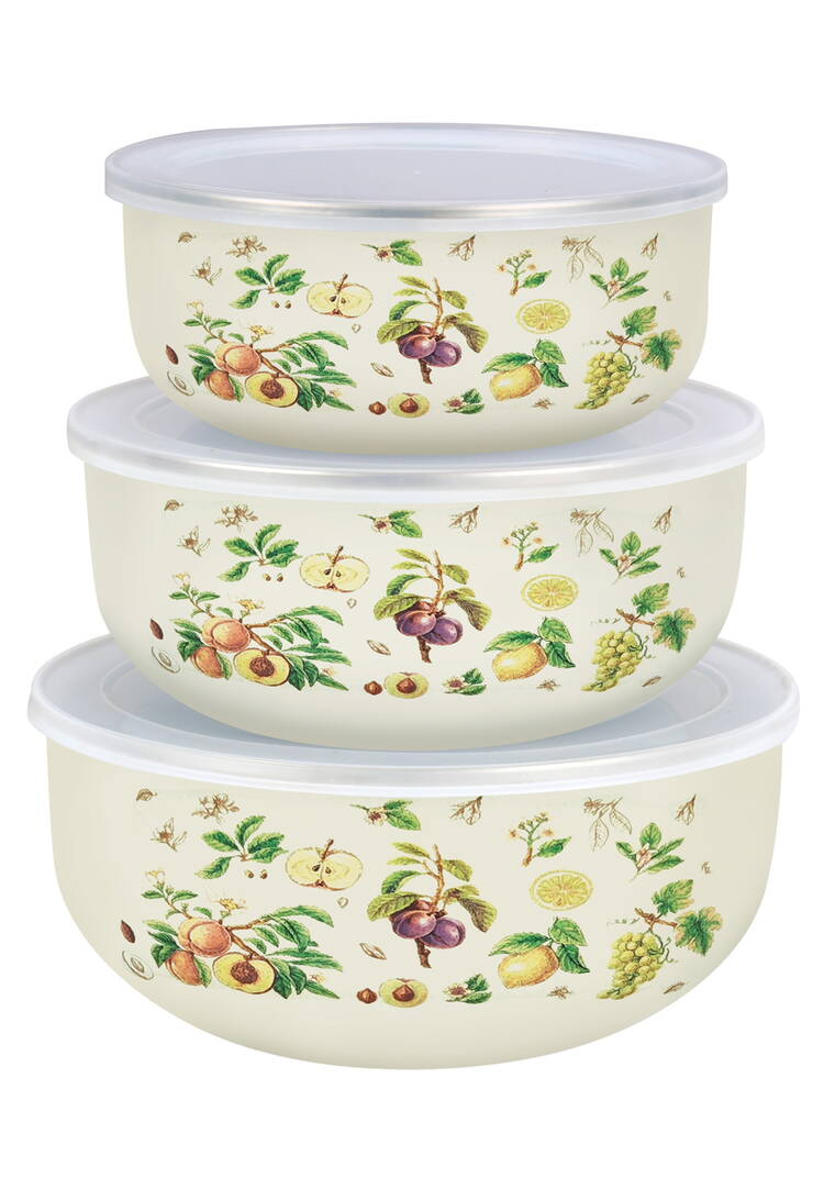 Набор эмалированных мисок с крышками, 3 шт. шир.  750, рис. 1