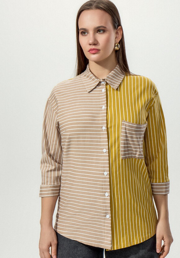 Рубашка в полоску колор-блок шир.  580, рис. 12