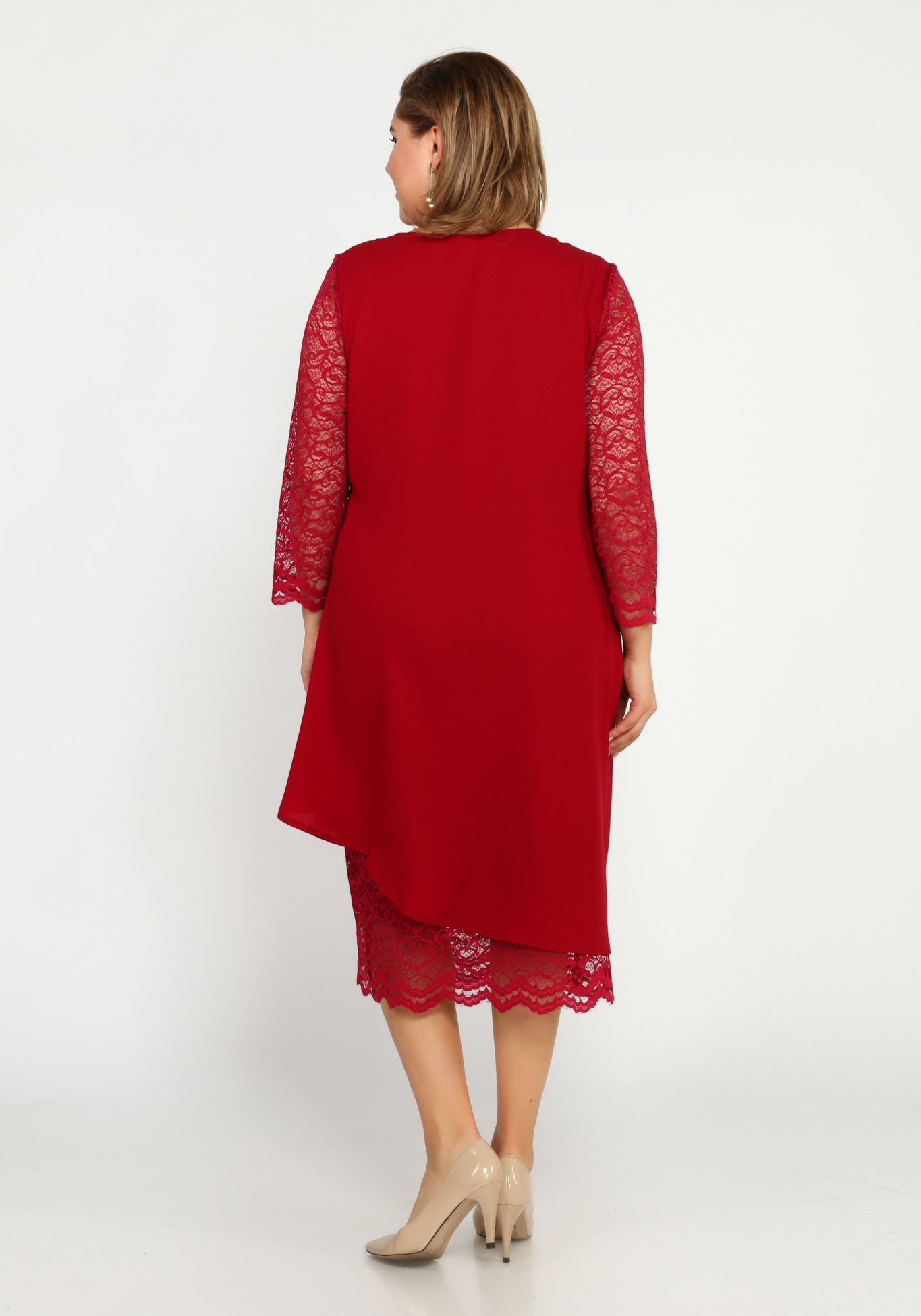 Платье приталенное с гипюром Bel Fiore, размер 48, цвет красный - фото 3