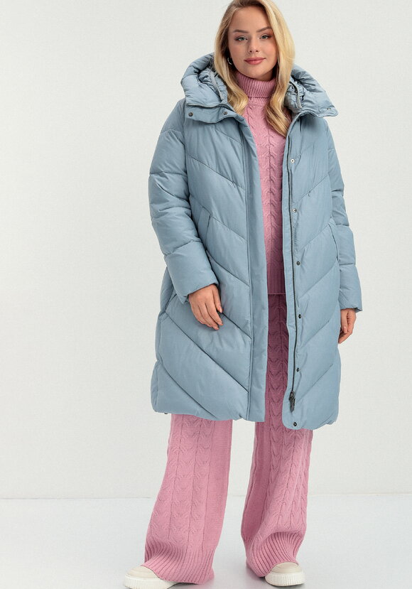 Пуховик стеганый свободного кроя с капюшоном шир.  580, рис. 43