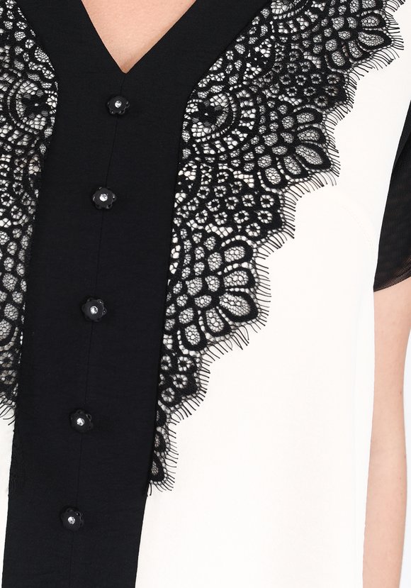 Блуза свободная со вставками из кружева шир.  580, рис. 4