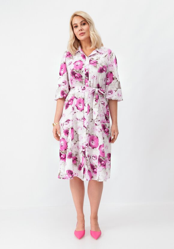 Платье на пуговицах с оригинальным принтом шир.  580, рис. 4