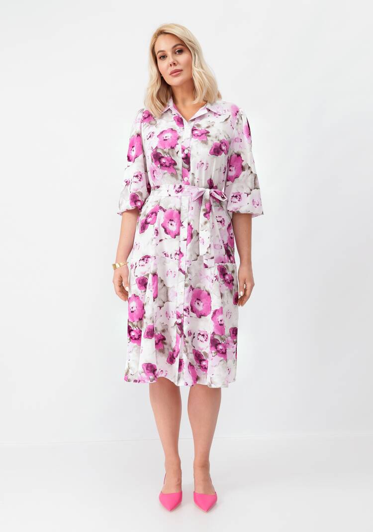 Платье на пуговицах с оригинальным принтом шир.  750, рис. 4