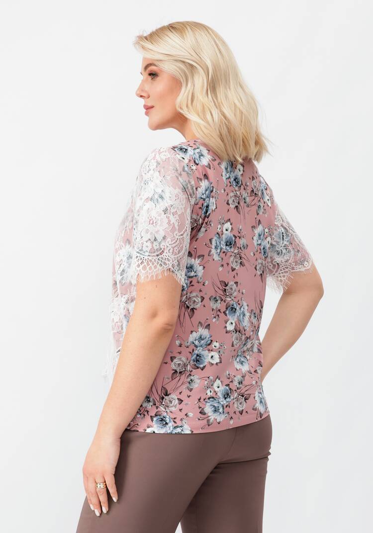 Блуза цветочная с кружевом шир.  750, рис. 3