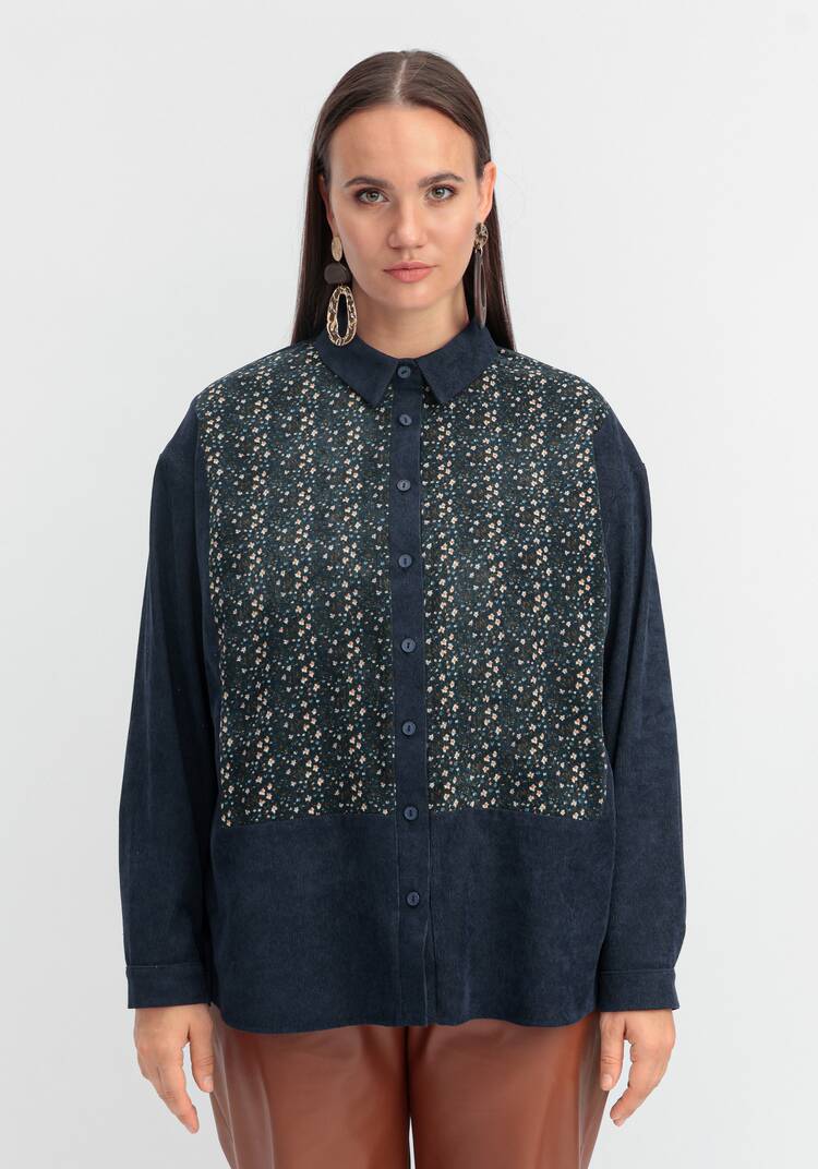 Рубашка из микровельвета с цветочной вставкой шир.  750, рис. 12