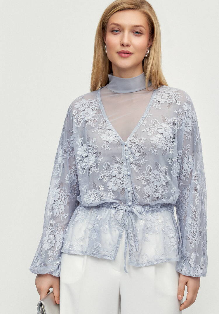 Блуза ажурная с баской шир.  750, рис. 4