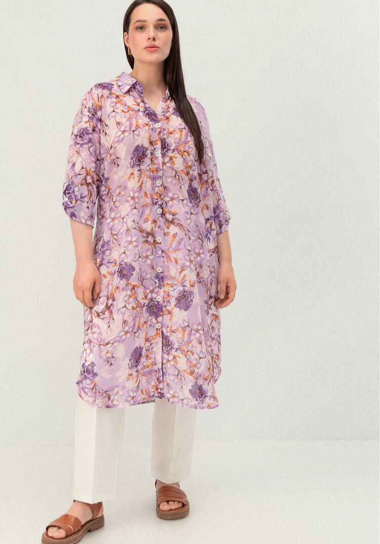 Рубашка удлинённая с цветочным принтом шир.  750, рис. 26