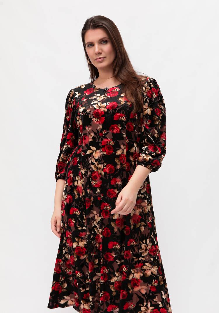 Платье из бархата с цветочным принтом шир.  750, рис. 2