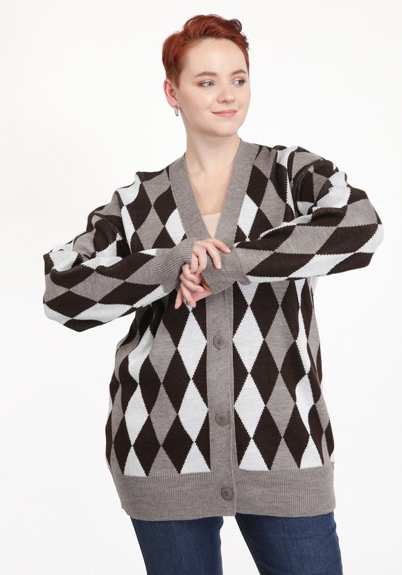 Кардиган вязаный с рисунком ромб шир.  580, рис. 2