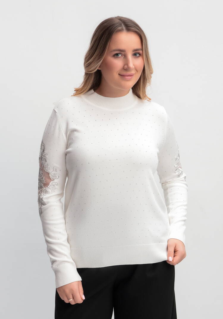 Джемпер со стразами и декоративной вставкой шир.  750, рис. 4