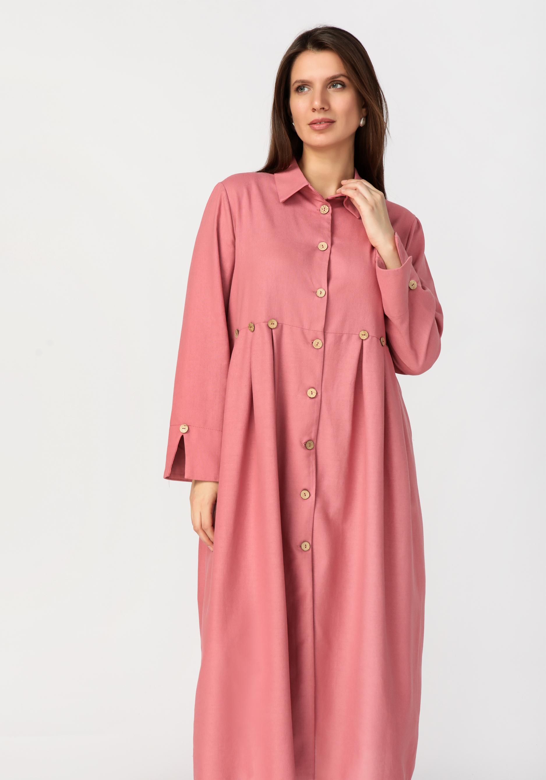Платье-рубашка из льняной ткани Frida, цвет розовый, размер 58-60 - фото 8