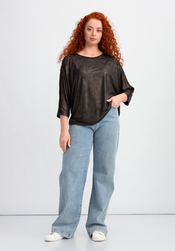 Блуза из матовой экокожи с кружевной отделкой шир.  580, рис. 2