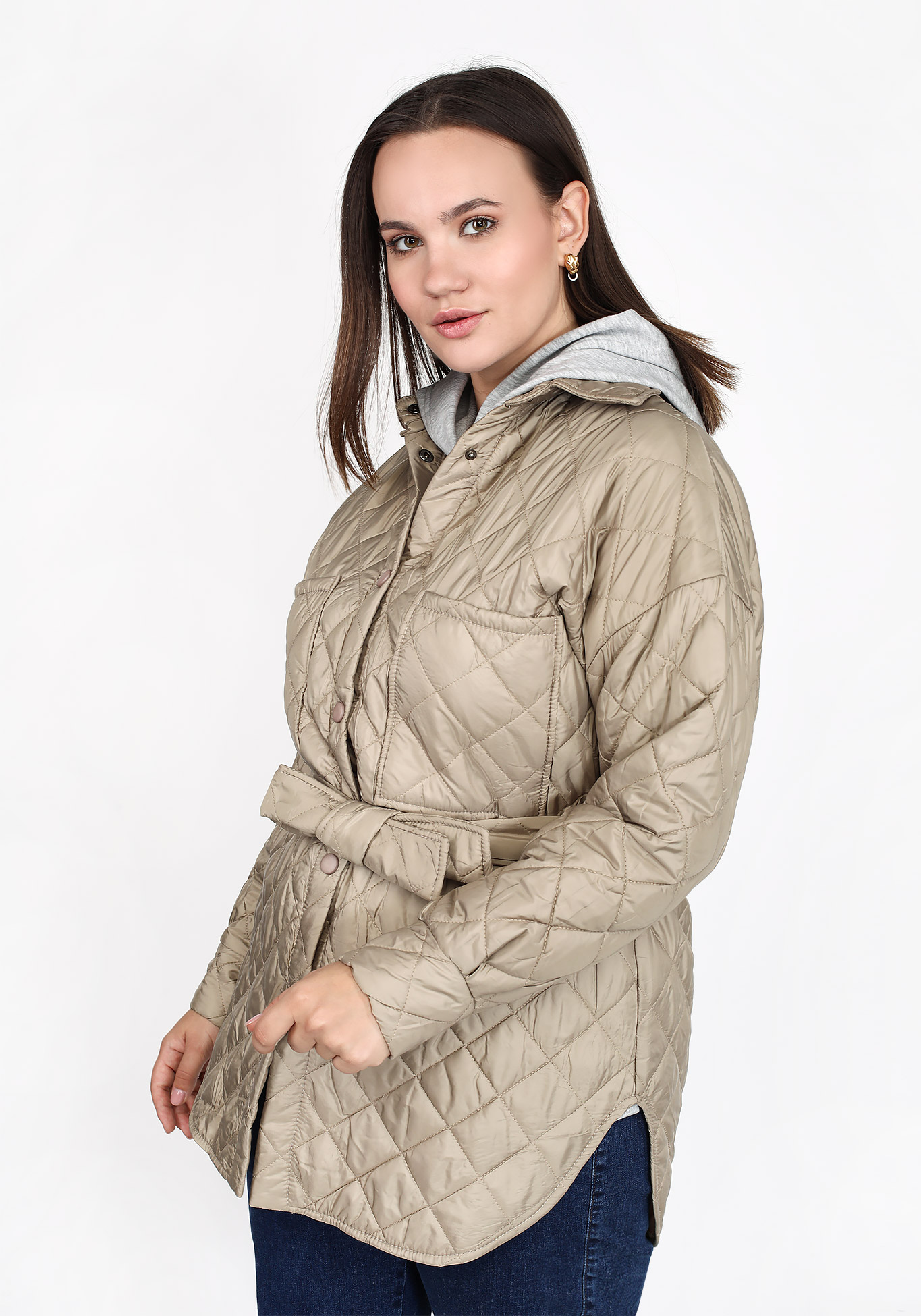 Куртка стеганая с карманами и поясом, размер 50, цвет коричневый - фото 5