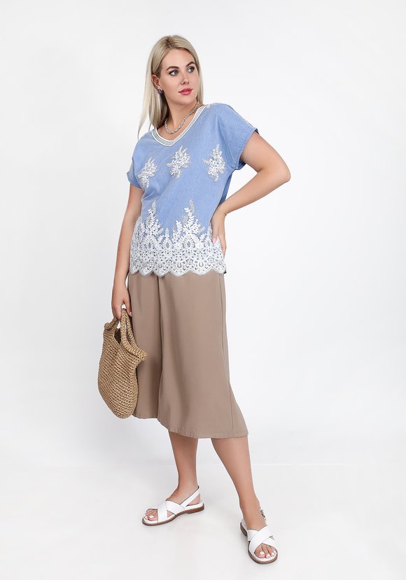 Блуза свободная с кружевной вставкой шир.  580, рис. 7