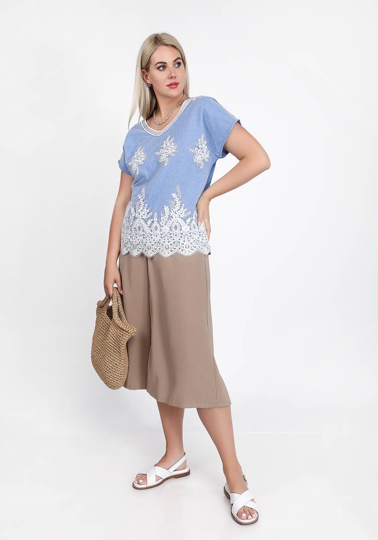 Блуза свободная с кружевной вставкой шир.  750, рис. 7