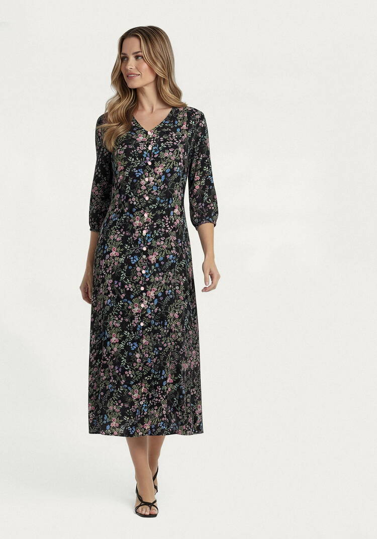 Платье с цветочным принтом на пуговицах шир.  750, рис. 1