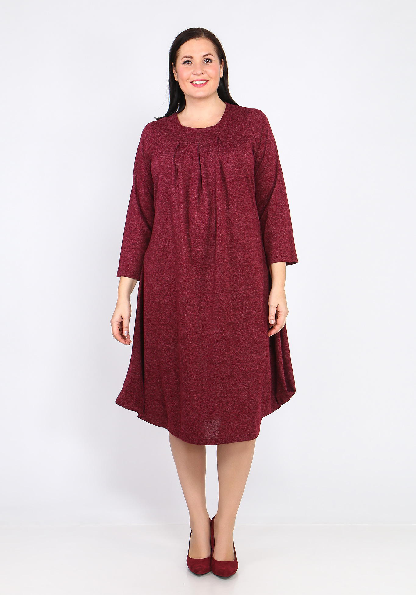 

Платье-миди однотонное с длинным рукавом, Бордовый