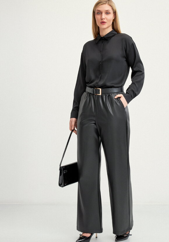 Брюки прямые из экo-кожи шир.  580, рис. 6