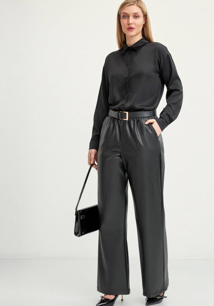 Брюки прямые из экo-кожи шир.  750, рис. 6