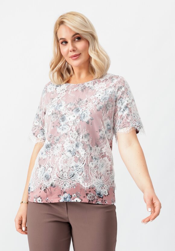 Блуза цветочная с кружевом шир.  580, рис. 1