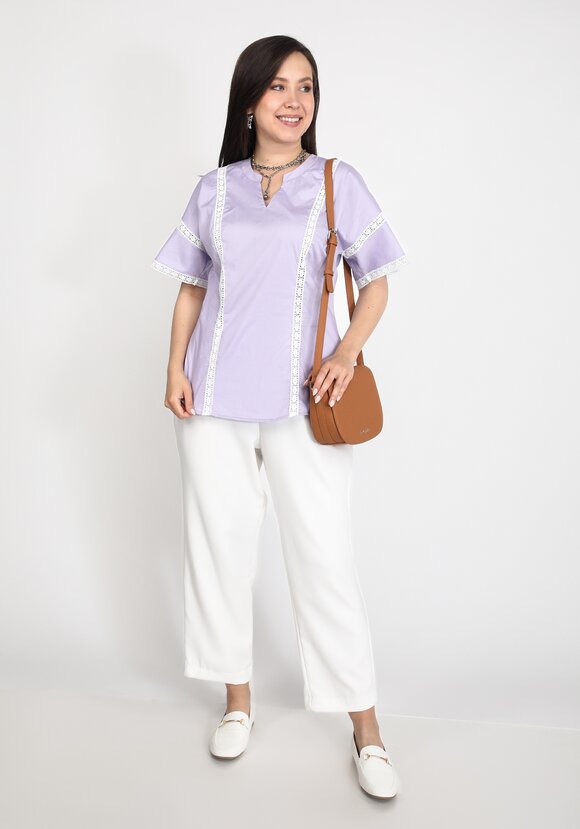 Блуза хлопковая с кружевом шир.  580, рис. 6